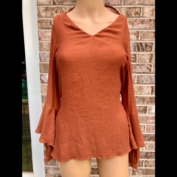 Rust Brown Bell Sleeve Boho RO&DE Top - Picture 2 of 6
